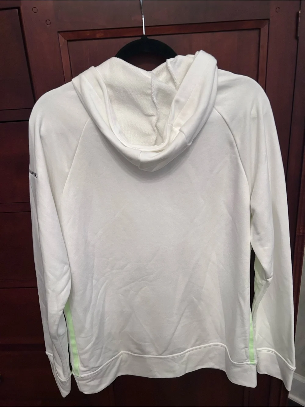 adidas White Hoodie with Neon Green Logo and Side Stripe